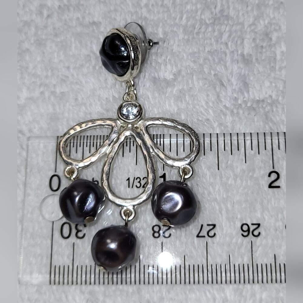 Slate Gray Beaded Silver Statement Dangle Earrings - Picture 9 of 9